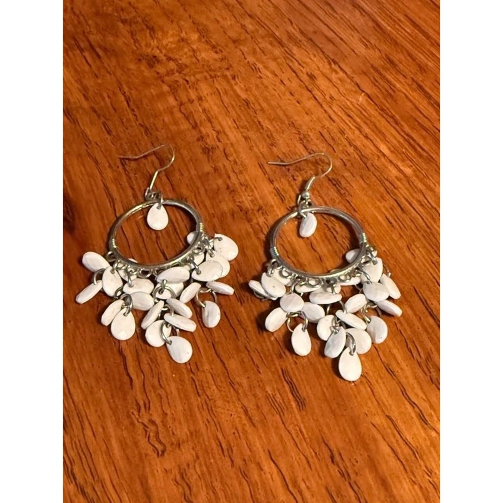 White Teardrop Dangle Hoop Earrings